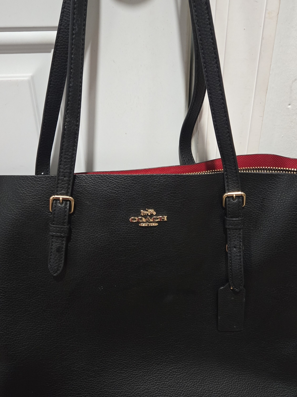Coach Black Leather Tote with Red Lining - Picture 2 of 4